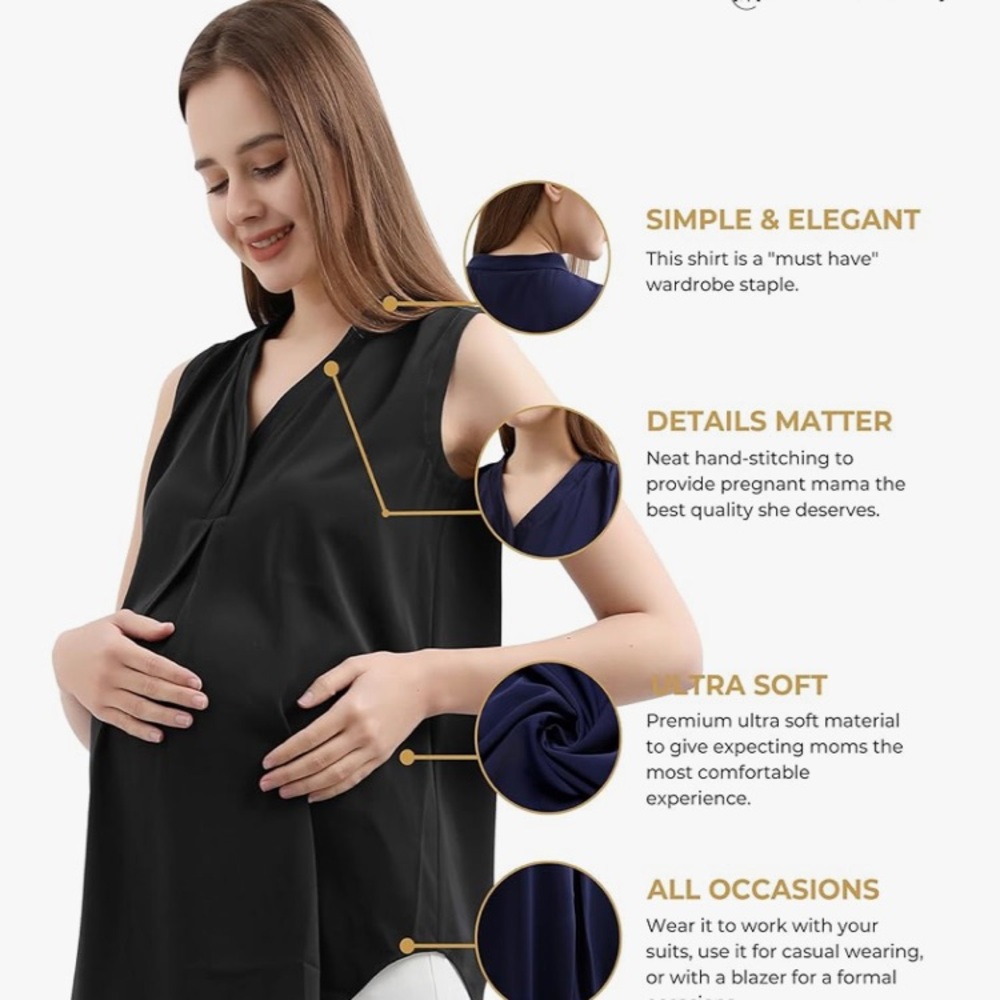 Black Maternity Sleeveless Top with Belt - Picture 2 of 6